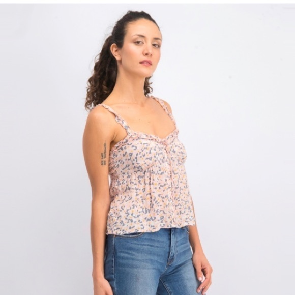 Patrons of Peace Nathalie Sleeveless Crop Smocked Top Pink Cream Combo Small - Picture 4 of 16